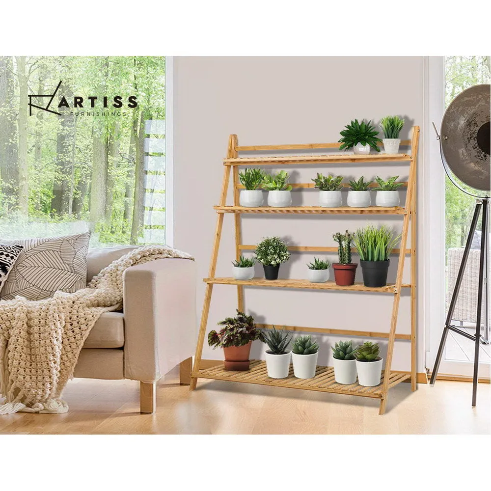 4-Tier Bamboo Plant Stand, Foldable, with Tools, Artiss