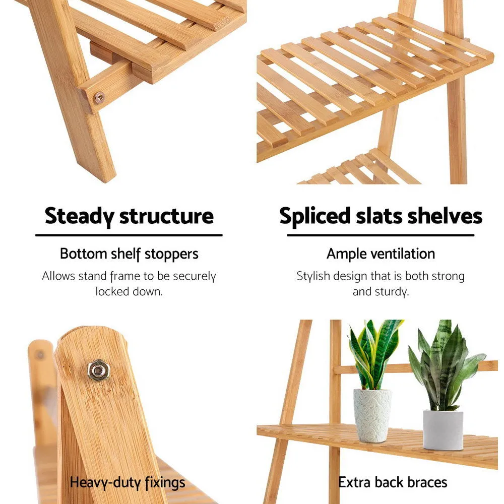 4-Tier Bamboo Plant Stand, Foldable, with Tools, Artiss