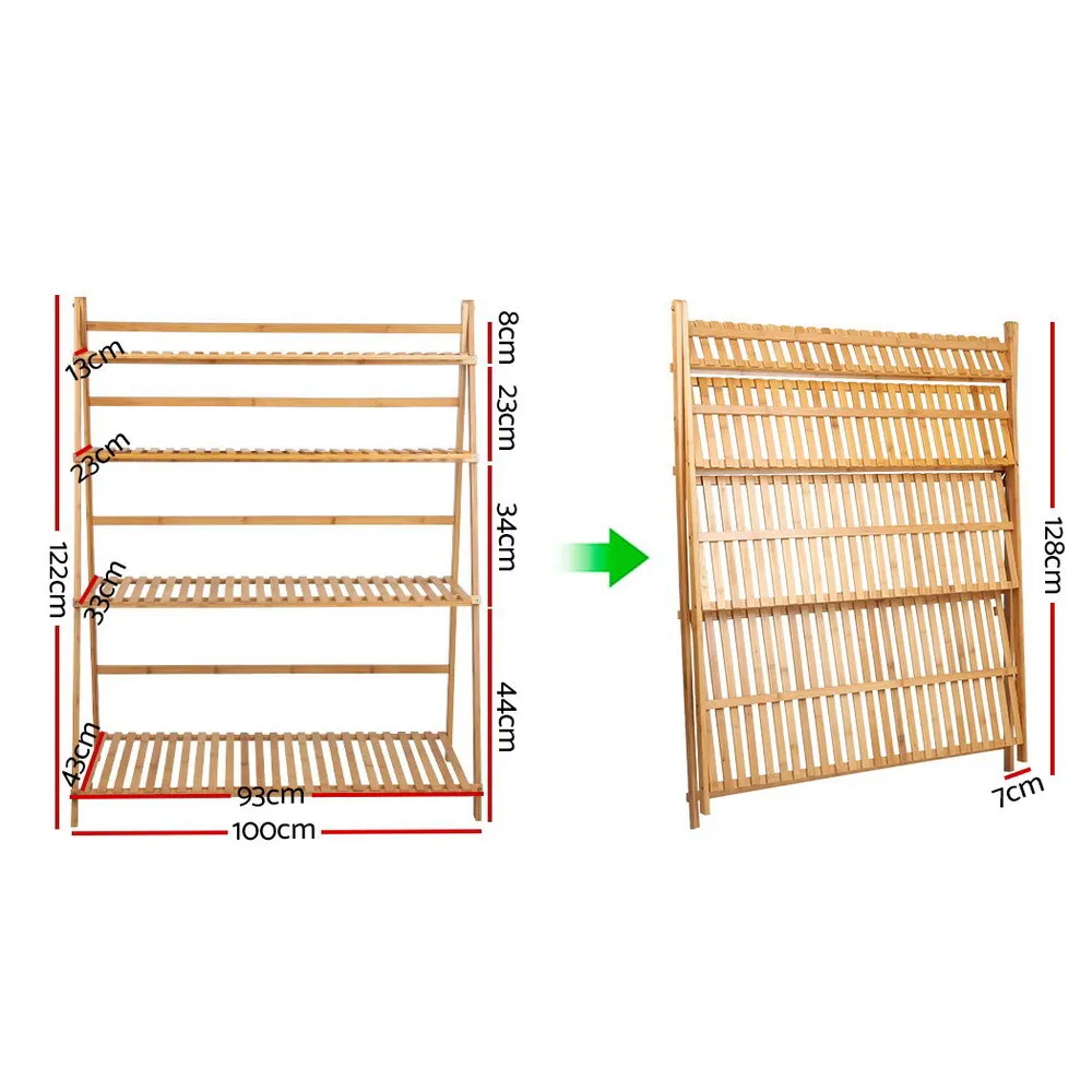 4-Tier Bamboo Plant Stand, Foldable, with Tools, Artiss