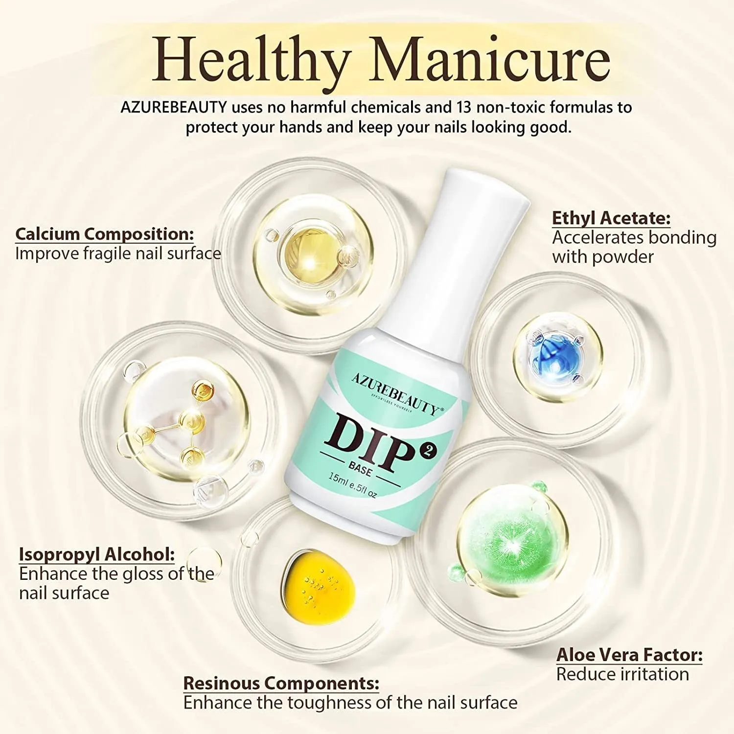 AZUREBEAUTY Dip Powder Liquid Set 15ml/0.5oz | 4 4Pcs Dipping Powder Base Top Coat, Activator, Brush Saver, Nail File Necessary Tools