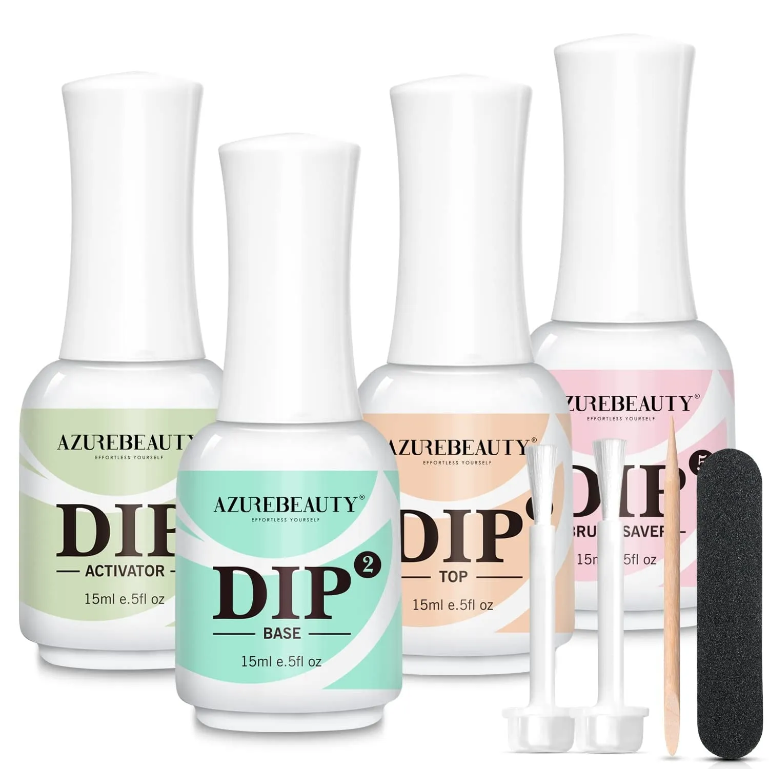AZUREBEAUTY Dip Powder Liquid Set 15ml/0.5oz | 4 4Pcs Dipping Powder Base Top Coat, Activator, Brush Saver, Nail File Necessary Tools