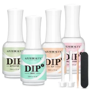 AZUREBEAUTY Dip Powder Liquid Set 15ml/0.5oz | 4 4Pcs Dipping Powder Base Top Coat, Activator, Brush Saver, Nail File Necessary Tools