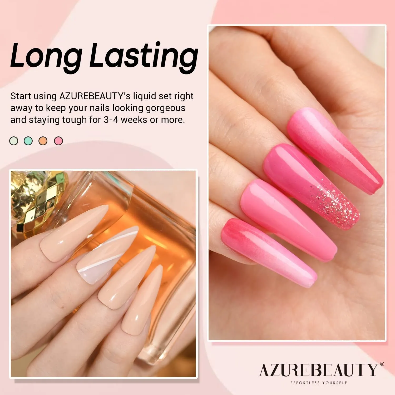 AZUREBEAUTY Dip Powder Liquid Set 15ml/0.5oz | 4 4Pcs Dipping Powder Base Top Coat, Activator, Brush Saver, Nail File Necessary Tools