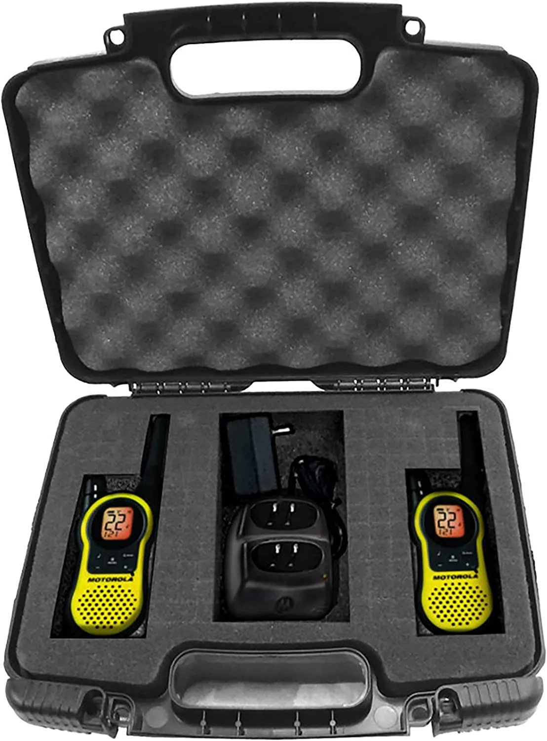 CASEMATIX Handheld Radio Travel Case Compatible with 2 Motorola MH230R MS350R, Midland LXT500VP3 GXT1000VP4 or BaoFeng BFF8HP UV82HP Walkie Talkies