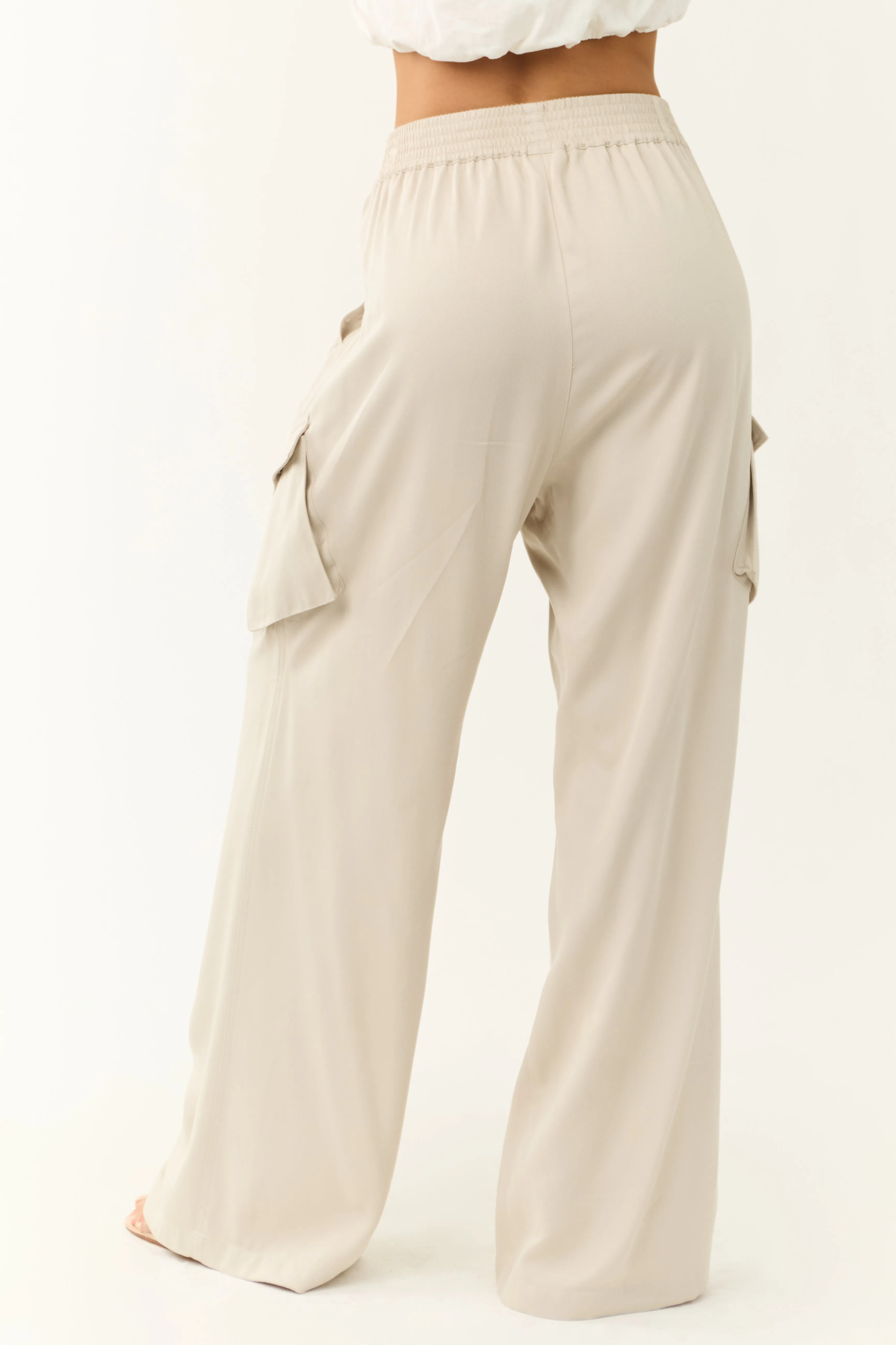 Cloud Wide Leg Smocked Waist Cargo Pants