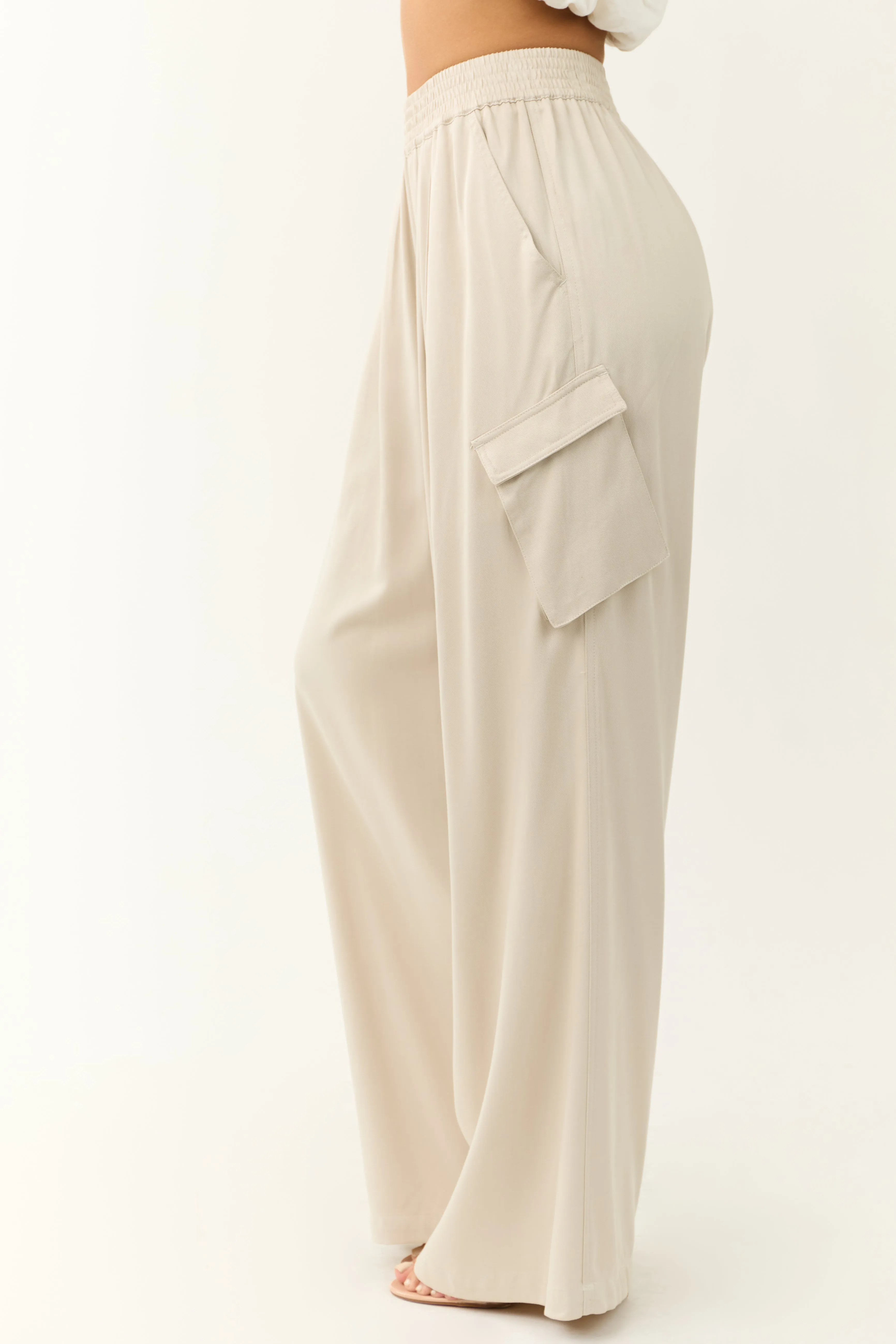 Cloud Wide Leg Smocked Waist Cargo Pants
