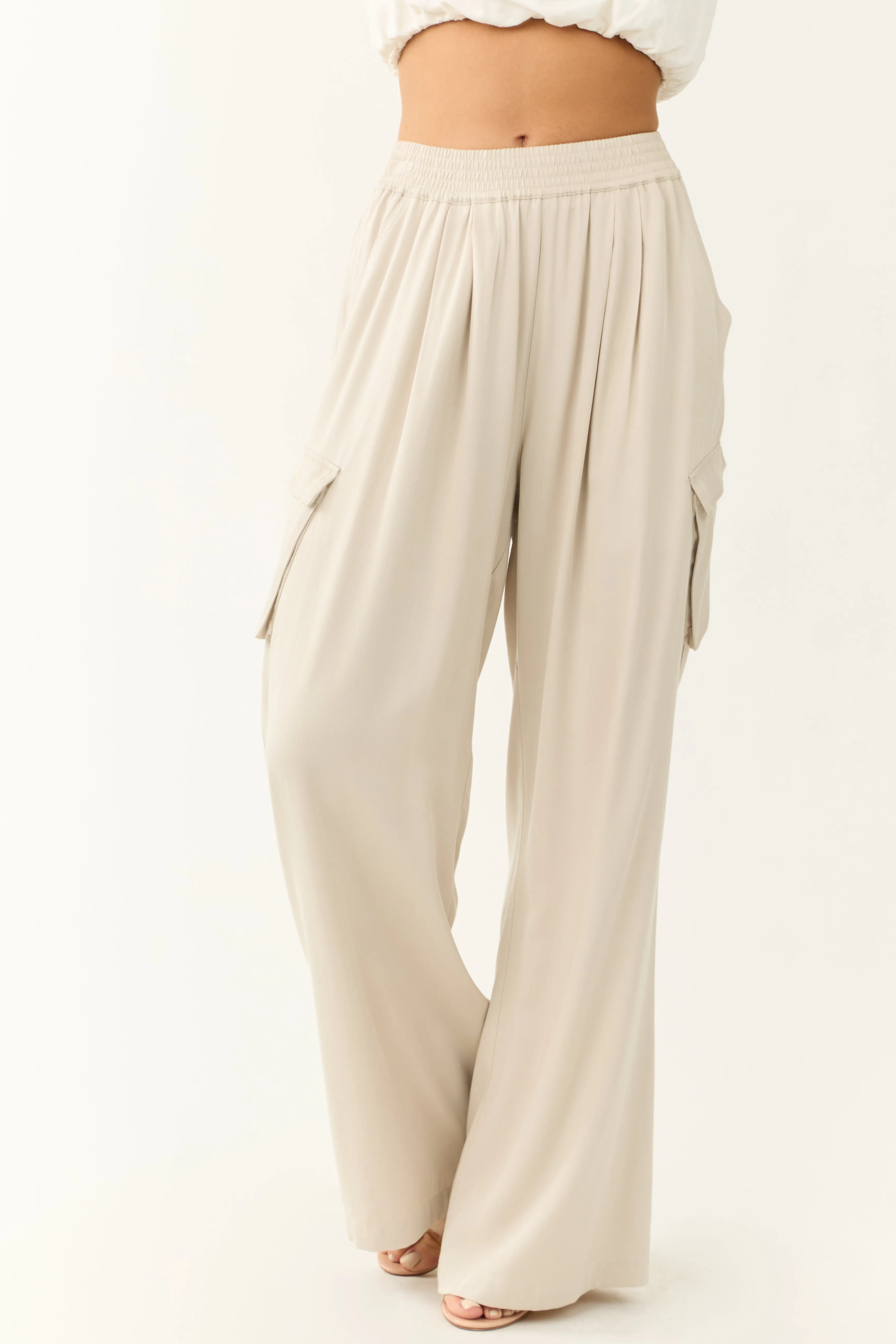 Cloud Wide Leg Smocked Waist Cargo Pants