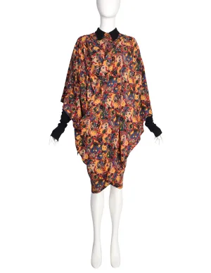 Jean Paul Gaultier Vintage AW 1984 Colorful Illustration Doodle Faces Versatile Wrap Shirt Dress