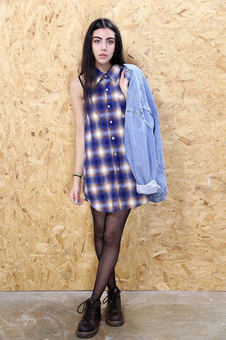 Loot Label Blue Check Flannel Shirt Dress