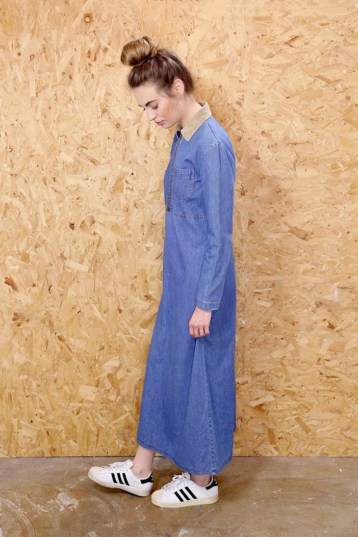 Maximum Denim Cord Collared Shirt Dress
