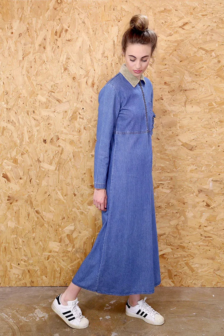 Maximum Denim Cord Collared Shirt Dress