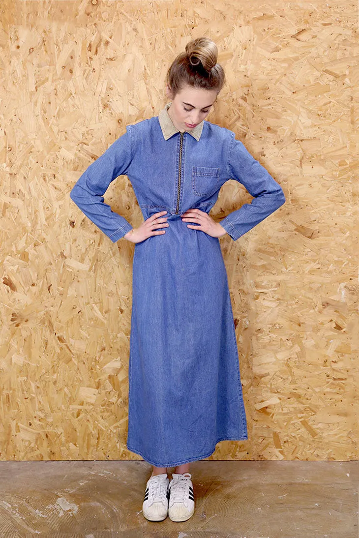 Maximum Denim Cord Collared Shirt Dress