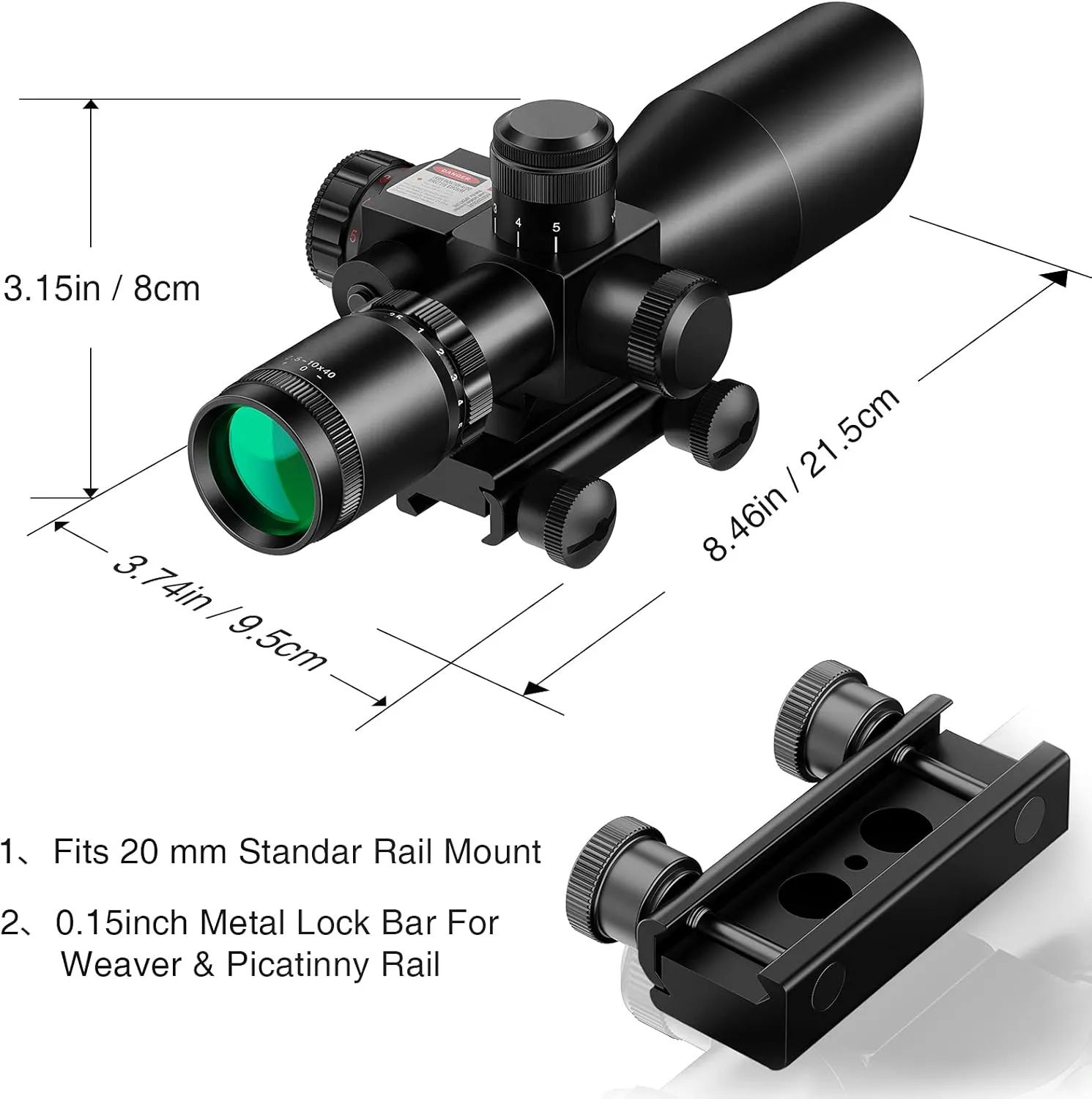 MidTen 2.5-10x40 OE Red Green Illuminated Mil-dot Scope with Red/Green Laser Combo