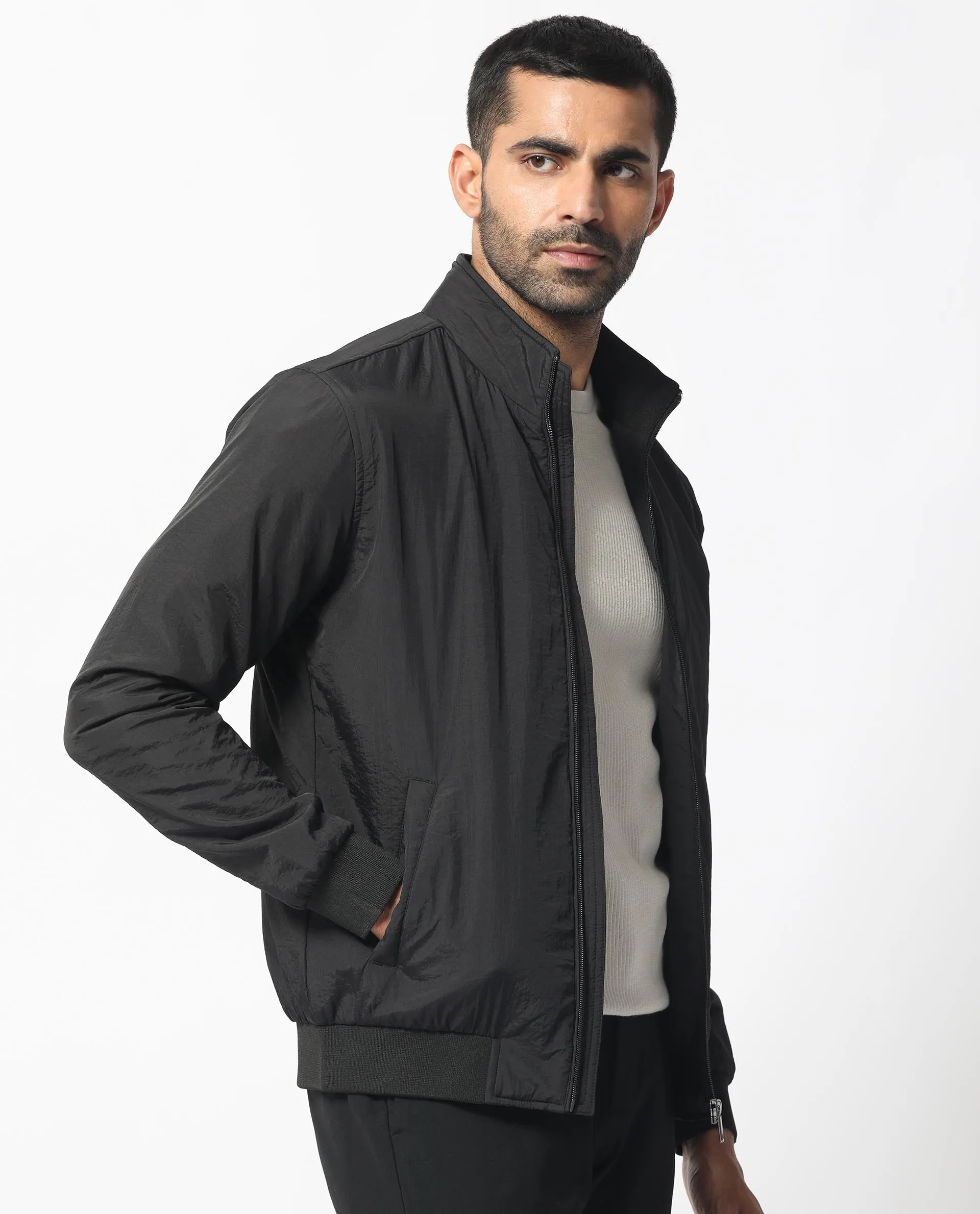 Rare Rabbit Men's Cerno Black High Neck Puffer Jacket