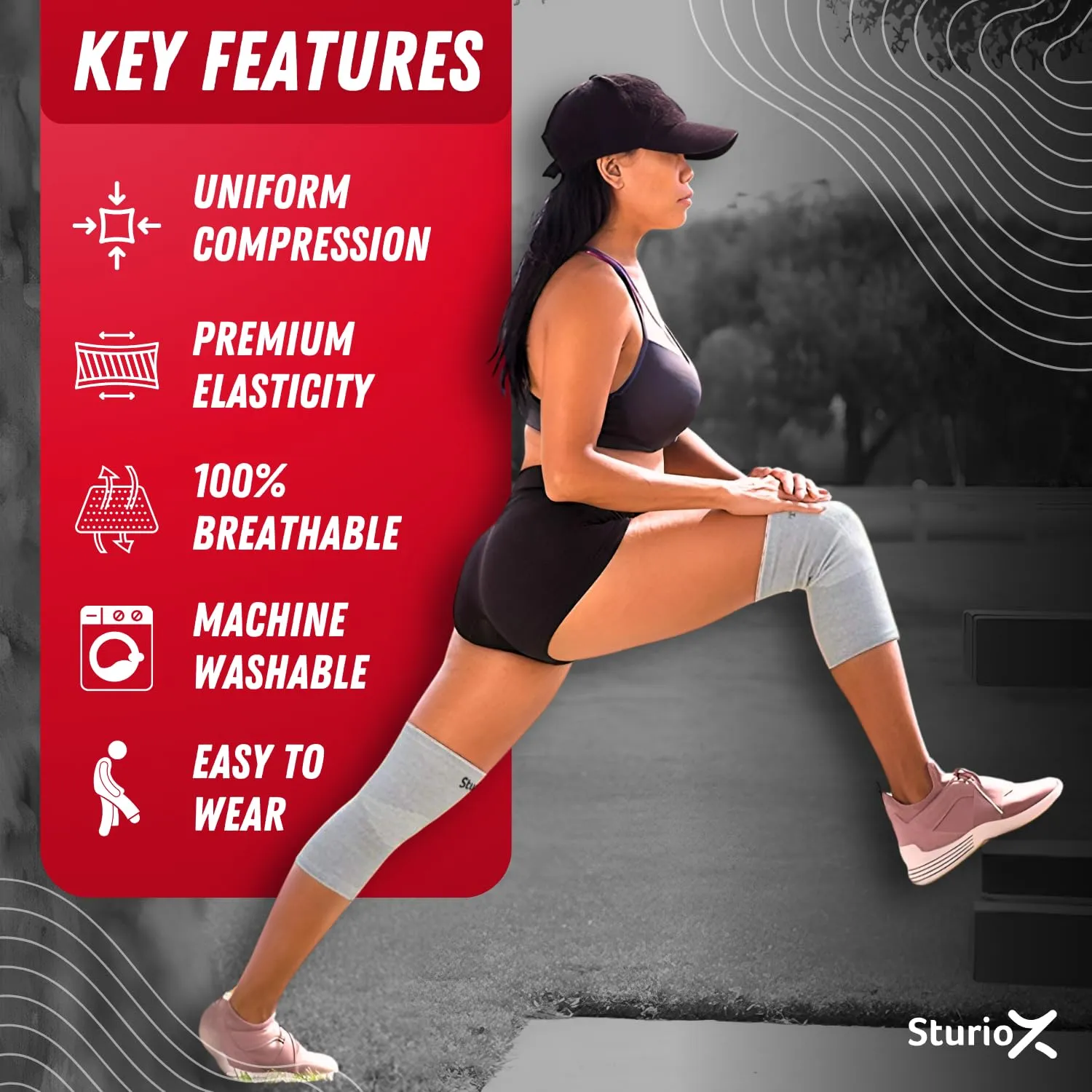 Sturioz Bamboo Knee Sleeves - Bamboo Knee Support for Women and Men| Bamboo Compression Knee Sleeves | Perfect Knee Support for Women | Knee Brace for Knee Pain and Enhanced Comfort