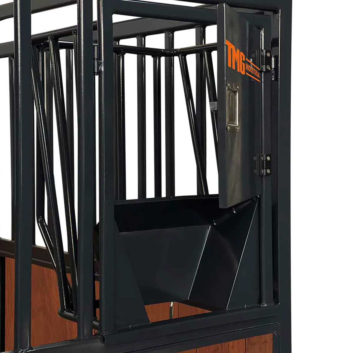TMG Industrial 12’ Horse Stall Bamboo Panel, Vertical Bar Top, Front panel c/w Window/Feeder and Sliding Door, TMG-FHS13A and FHS13B