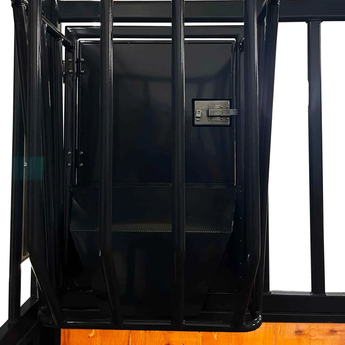 TMG Industrial 12’ Horse Stall Pine Lumber Panel, Vertical Bar Top & Wood-Filled Bottom, Front panel c/w Window/Feeder and Sliding Door, TMG-FHS12A and FHS12B