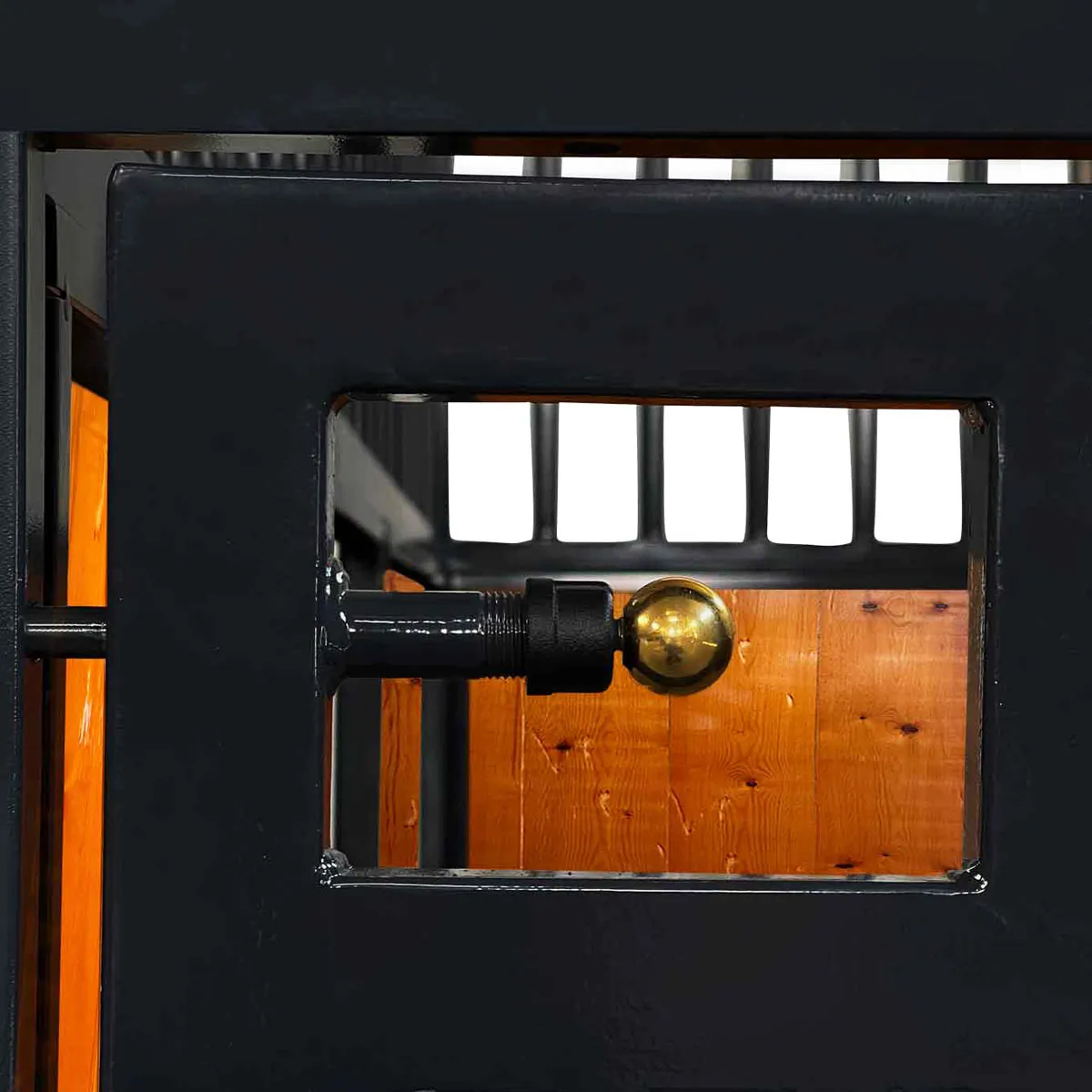 TMG Industrial 12’ Horse Stall Pine Lumber Panel, Vertical Bar Top & Wood-Filled Bottom, Front panel c/w Window/Feeder and Sliding Door, TMG-FHS12A and FHS12B
