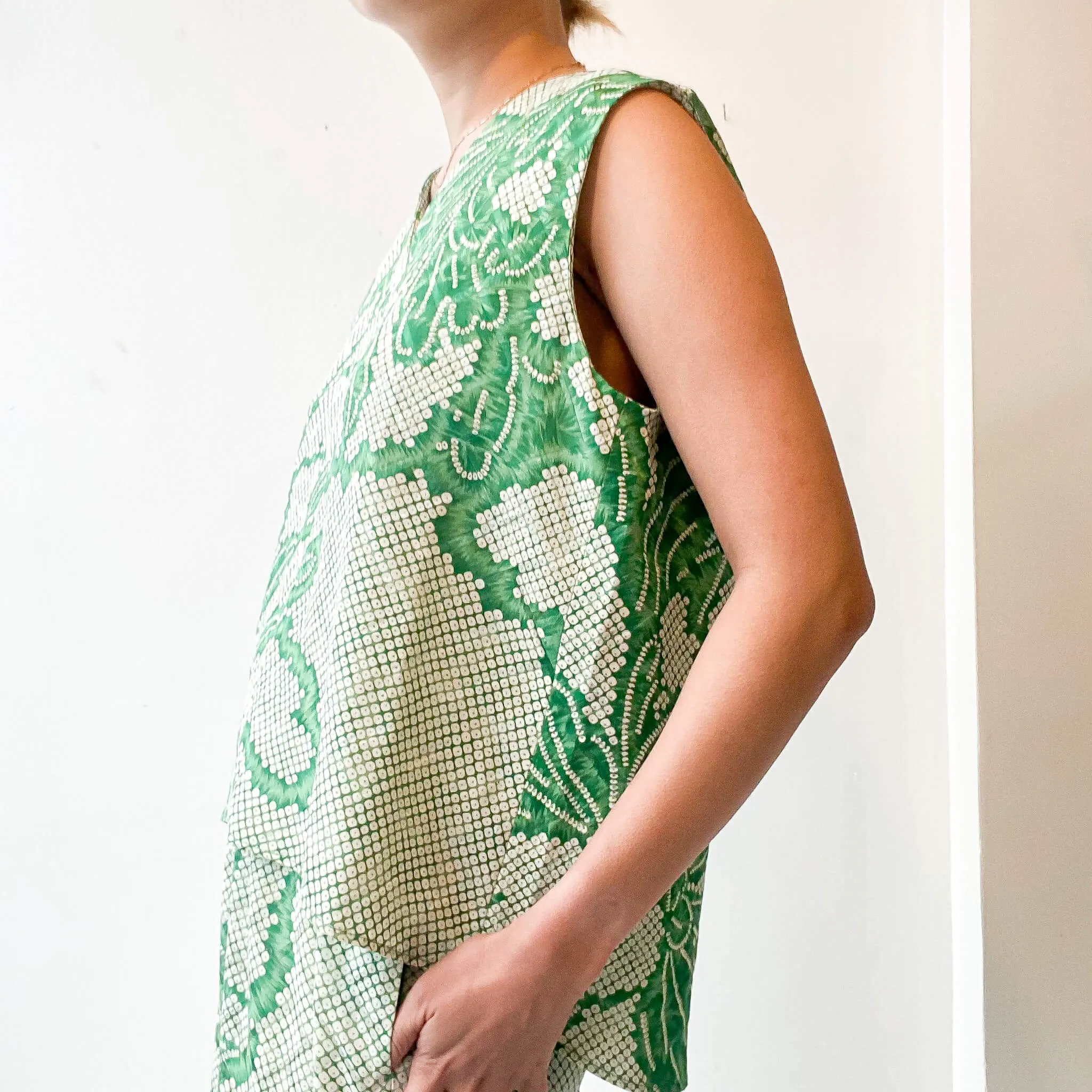 Tsumugi | Japanese Vintage Silk Kimono Shirt - Green