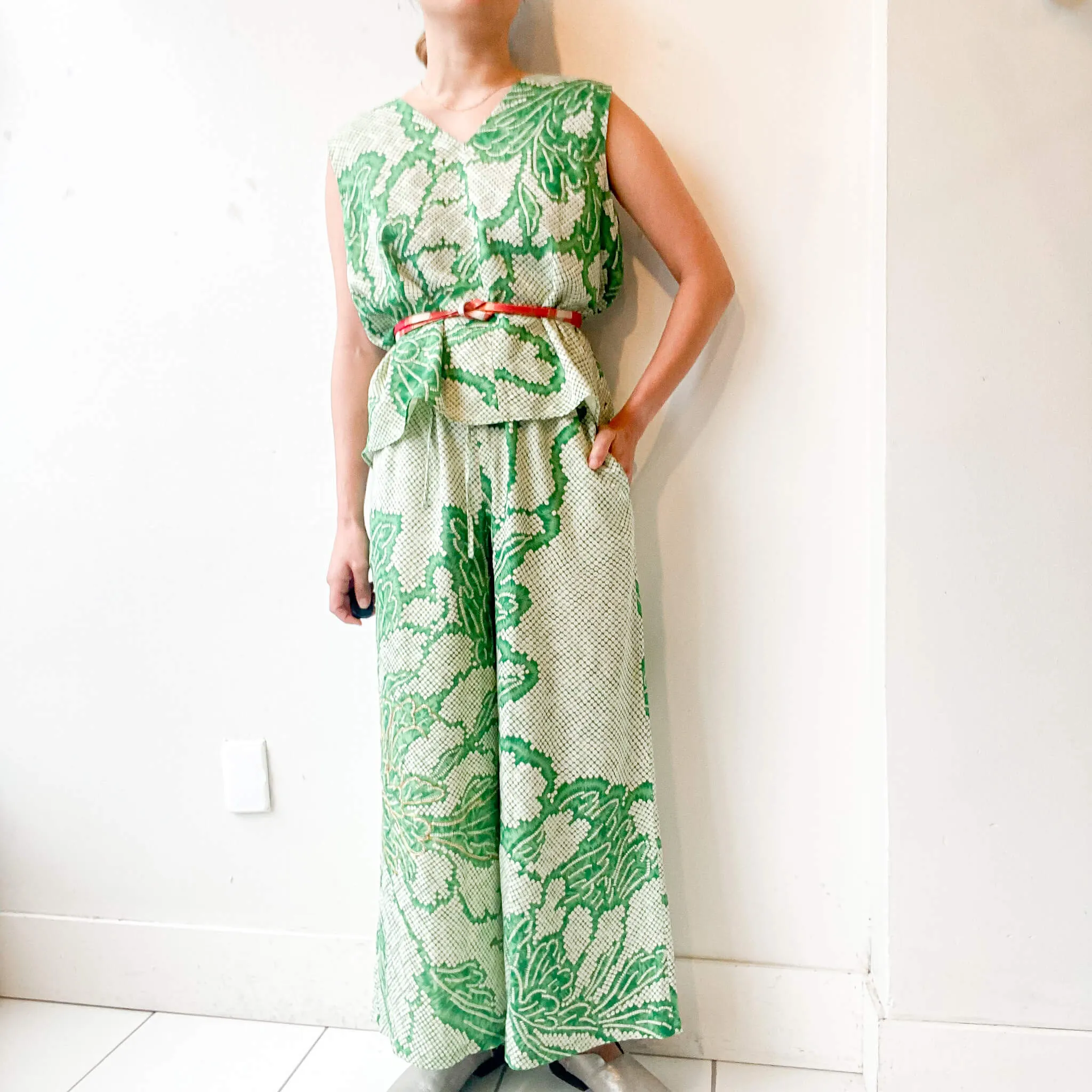 Tsumugi | Japanese Vintage Silk Kimono Shirt - Green