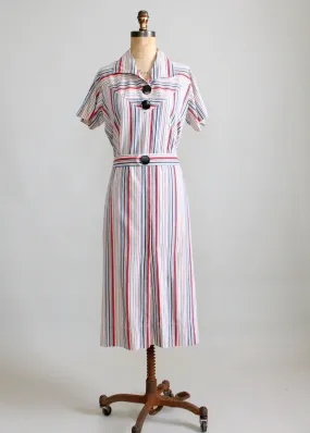 Vintage 1930s Colorways Striped Cotton Dress