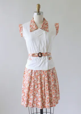 Vintage 1930s Feedsack Cotton Day Dress