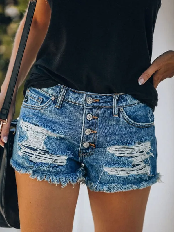 Women's American Independence Day Flag Print Rugged Denim Shorts